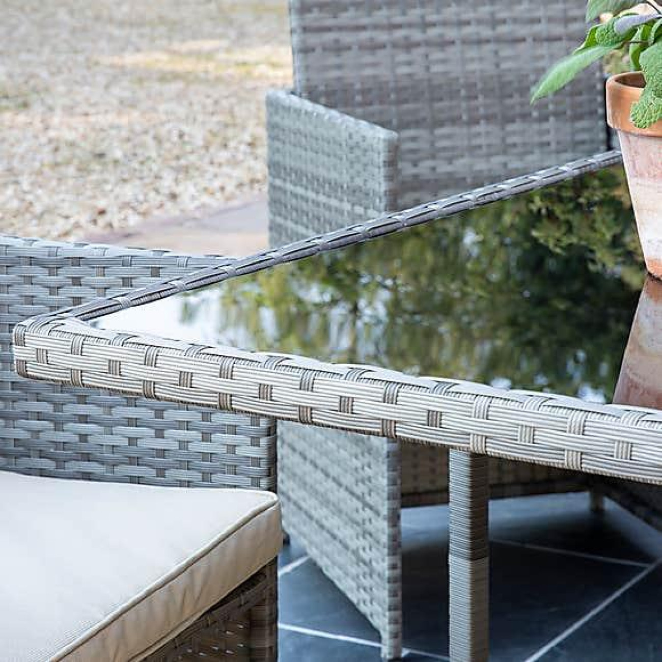 Brand New Grey Rattan Cube Garden Dining Set Table