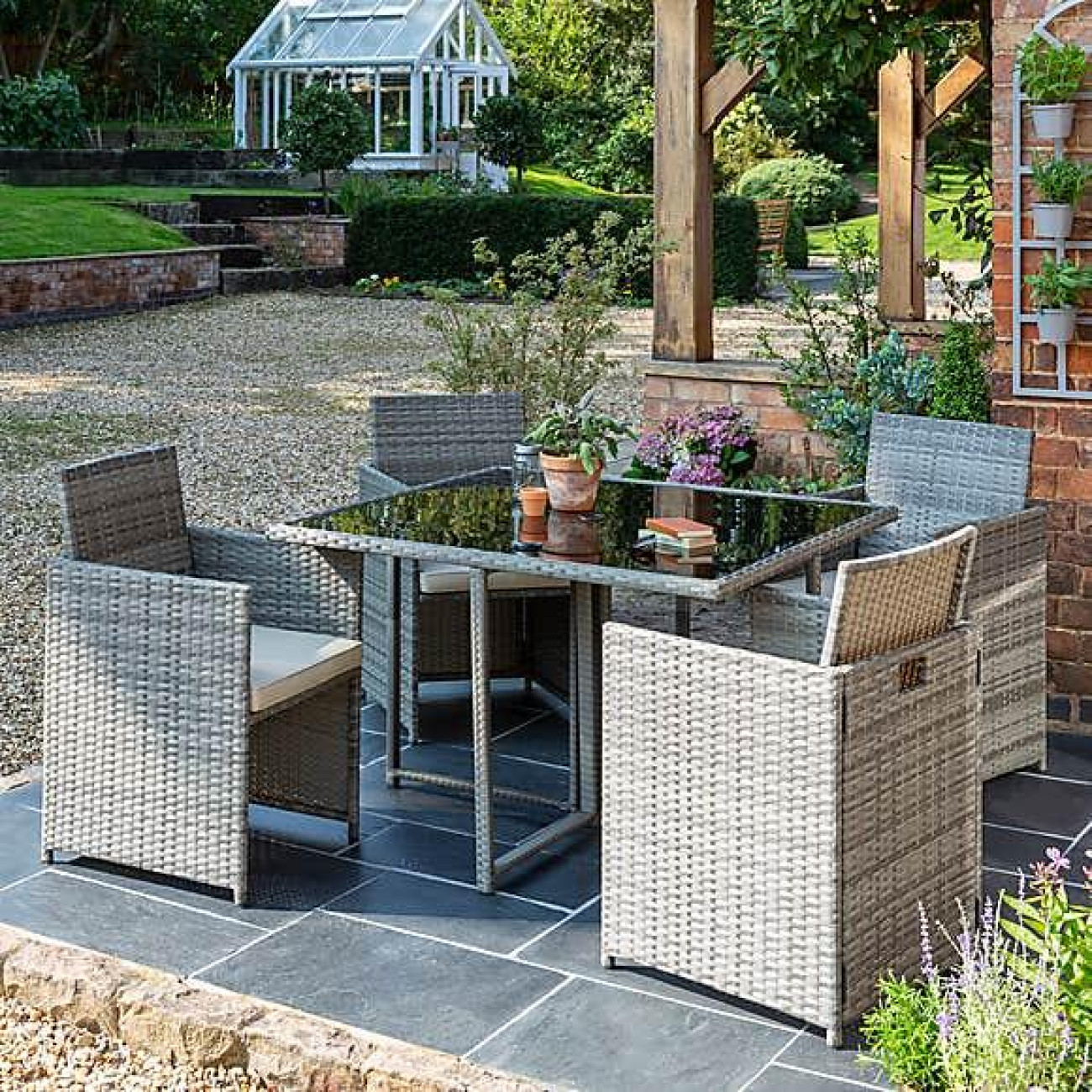 Brand New Grey Rattan Cube Garden Dining Set Table