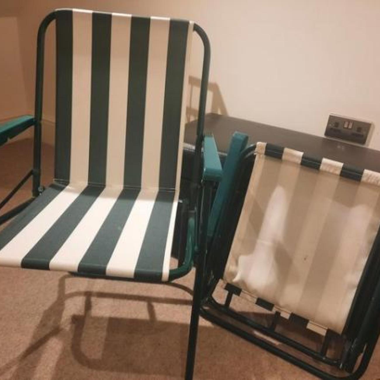 Traditional striped folding garden or camping chairs x 2