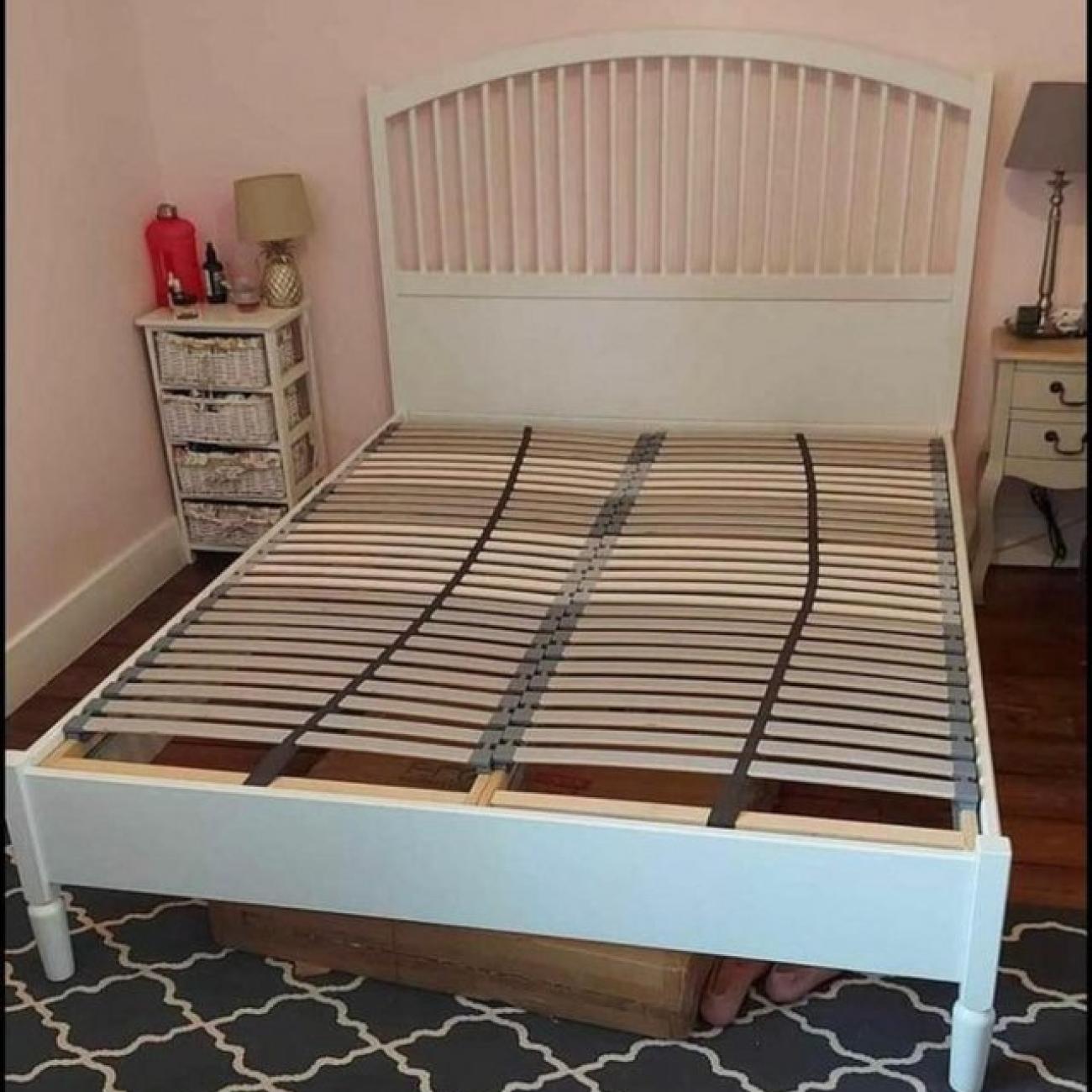 Ikea white colour wooden king size bed frame