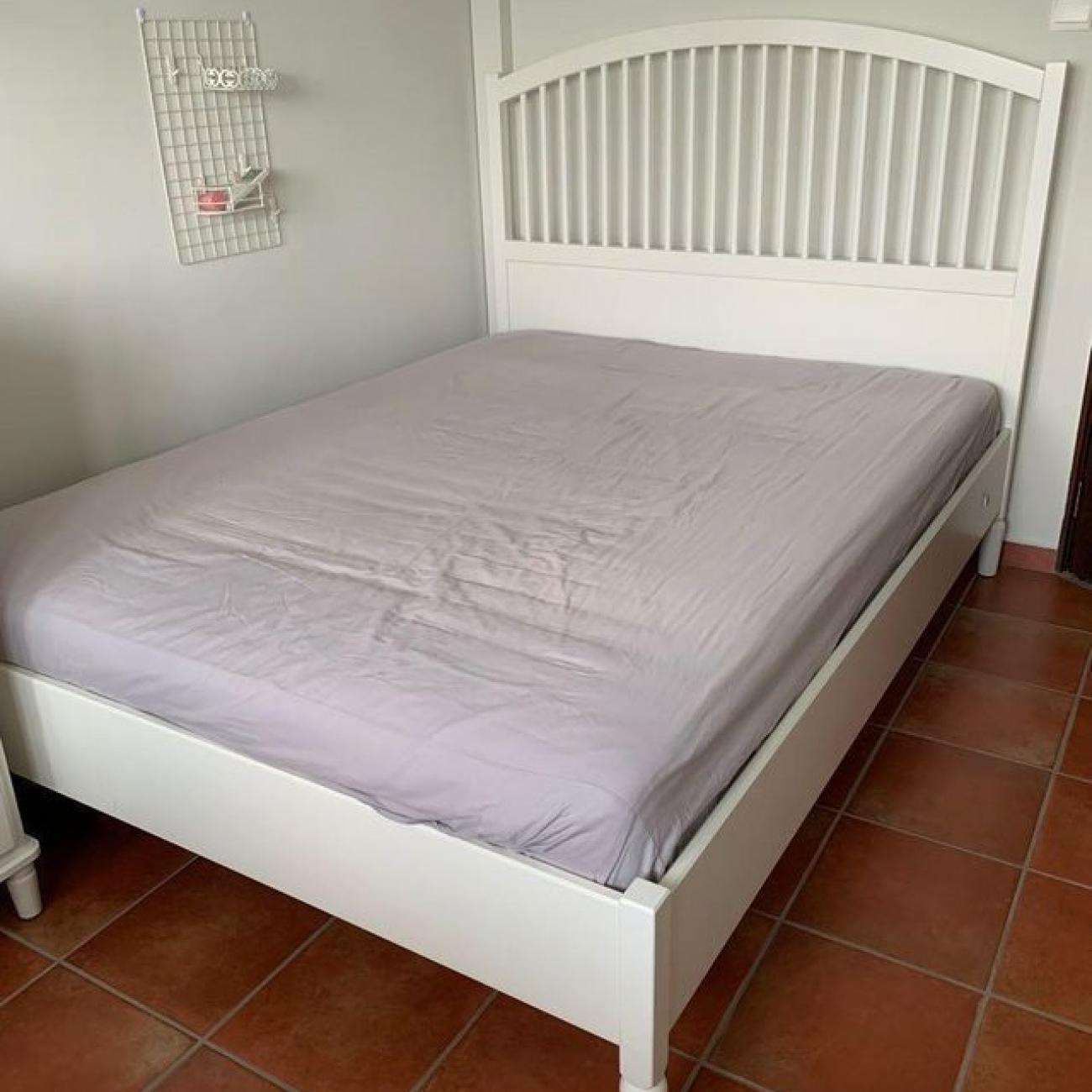Ikea white colour wooden king size bed frame