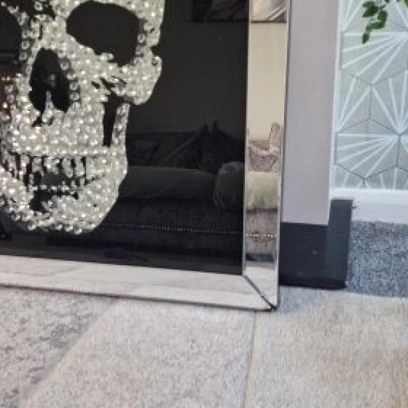 Crystal Daimonty Skull Picture Frame Mirror 90 x 90cm