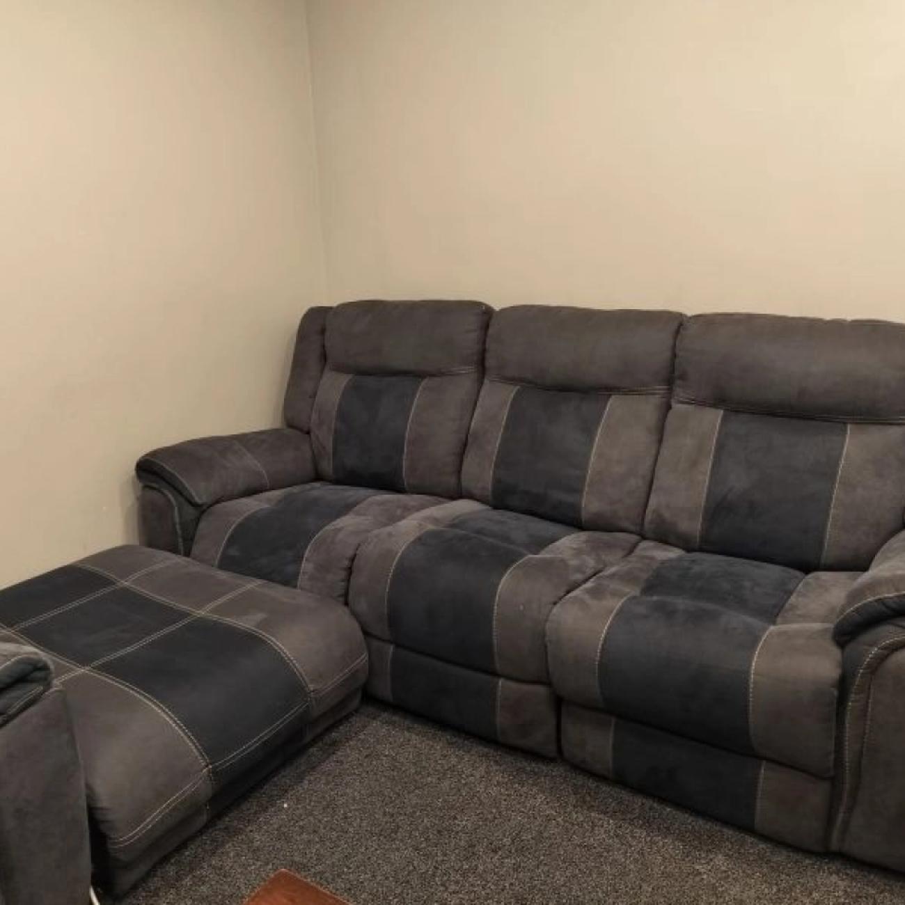 ScS Recliner 4 Piece Sofa Set with cupholders, Grey/Navy