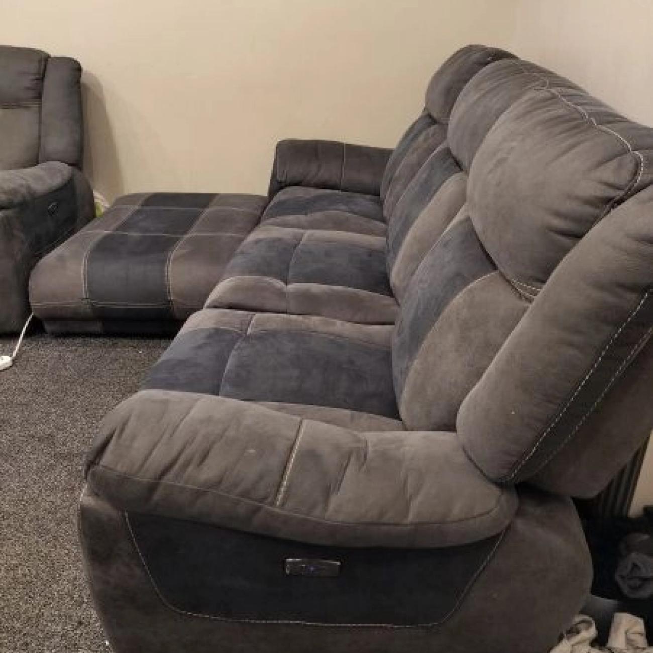 ScS Recliner 4 Piece Sofa Set with cupholders, Grey/Navy