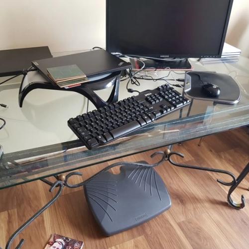 Glass on top of Metal Frame Dining Table and 6 Metal Chairs for Sale