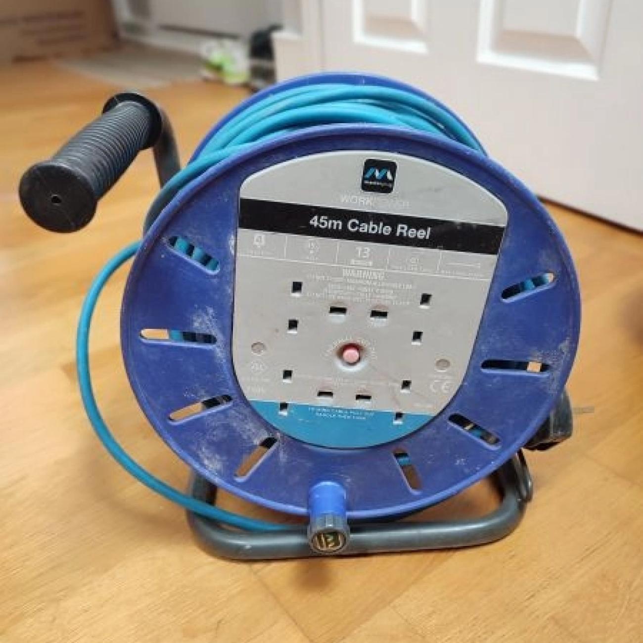45M Extension Cable Reel 230V 13A 4 x Sockets Heavy Duty