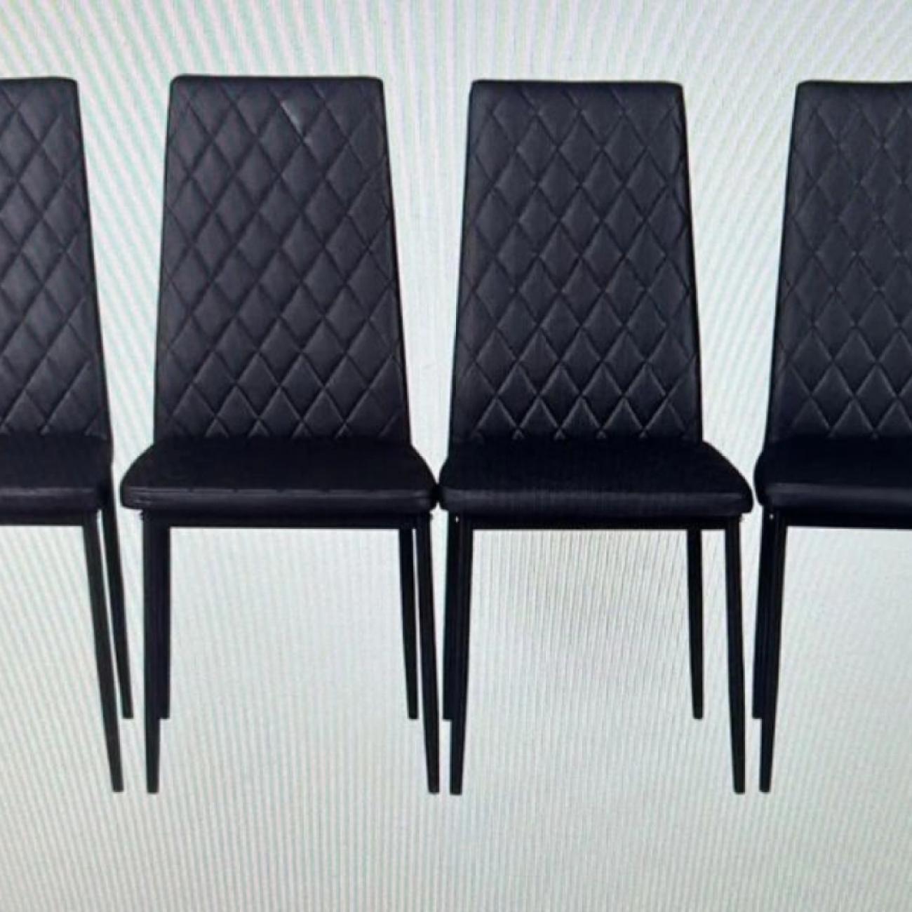Panana Faux black Leather diamond high back dining chairs.