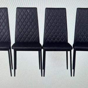 Panana Faux black Leather diamond high back dining chairs.