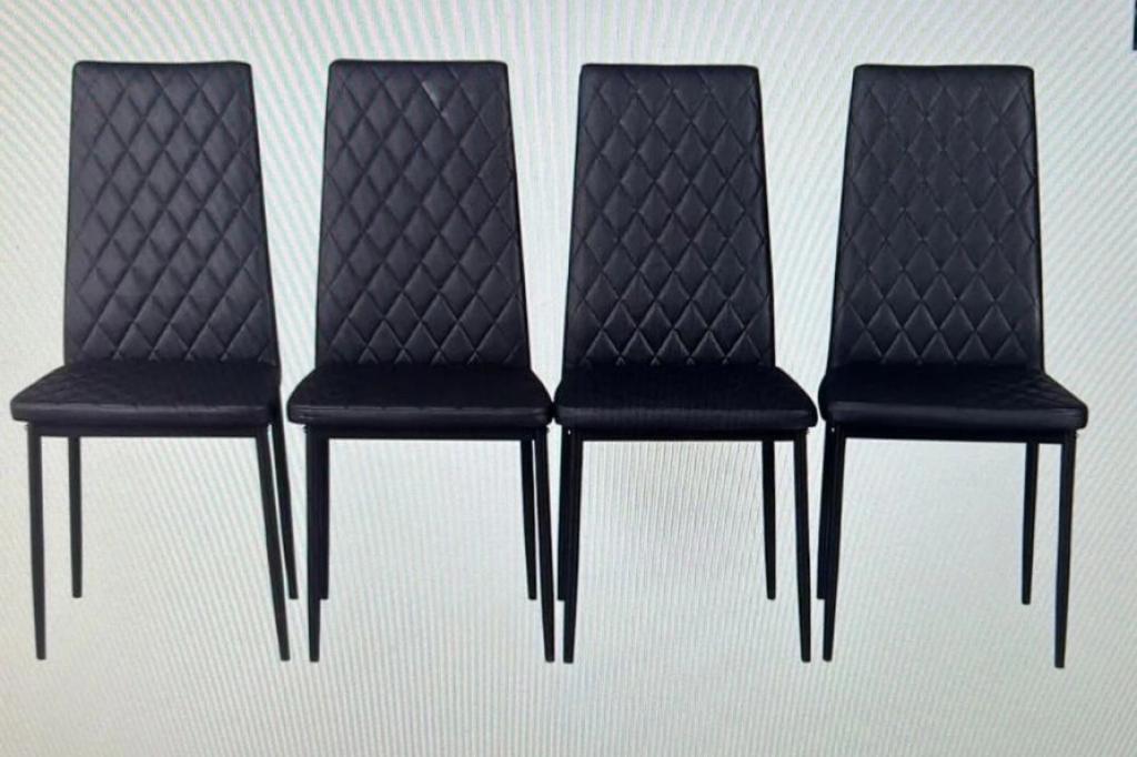 Panana Faux black Leather diamond high back dining chairs.
