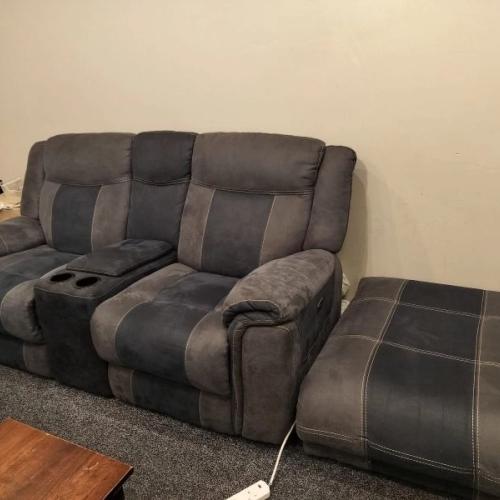 ScS Recliner 4 Piece Sofa Set with cupholders, Grey/Navy