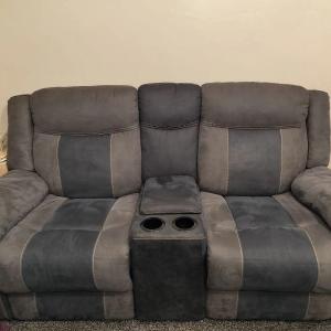 ScS Recliner 4 Piece Sofa Set with cupholders, Grey/Navy
