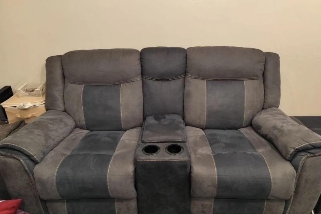 ScS Recliner 4 Piece Sofa Set with cupholders, Grey/Navy