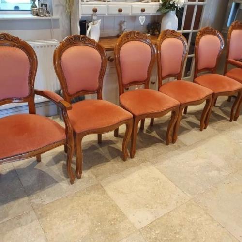 6 Walnut & Draylon dining chairs [Italian] £150