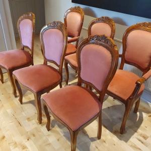 6 Walnut & Draylon dining chairs [Italian] £150