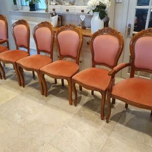 6 Walnut & Draylon dining chairs [Italian] £150