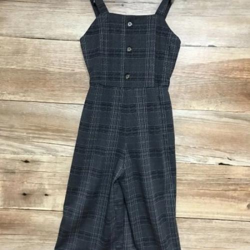 Yumi Grey Checked Sleeveless Dungaree Style Jumpsuit