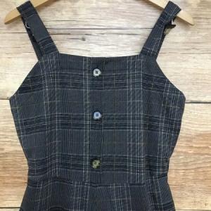 Yumi Grey Checked Sleeveless Dungaree Style Jumpsuit