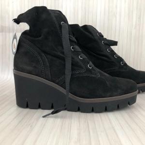 Gabor Black Suede Wedge Lace up Ankle Boots