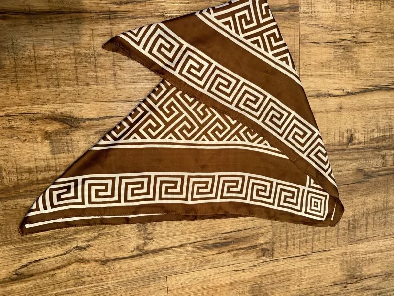 Brown & White Geometric Satin Scarf / Shawl — Preloved