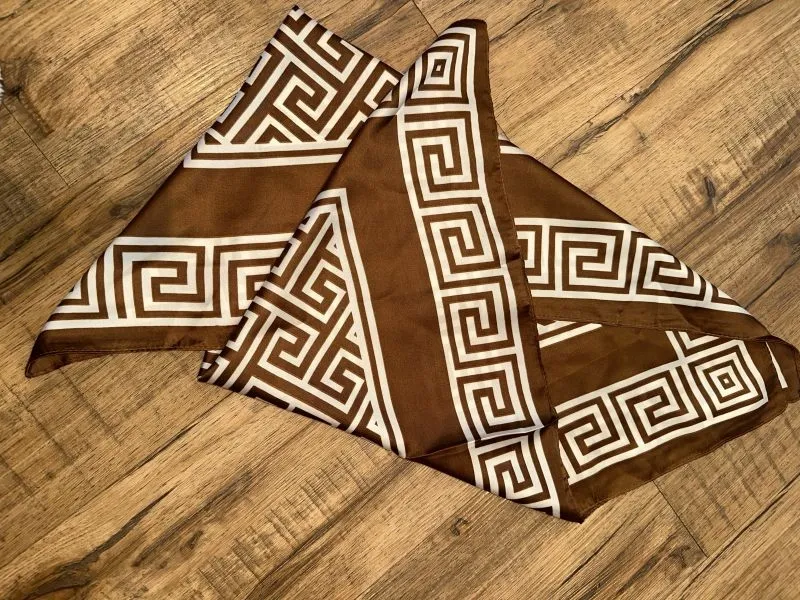 Brown & White Geometric Satin Scarf / Shawl — Preloved