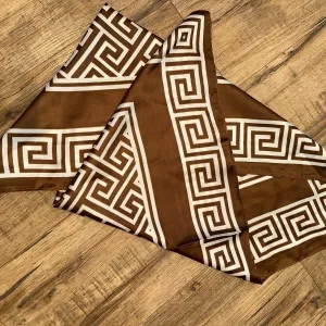 Brown & White Geometric Satin Scarf / Shawl — Preloved
