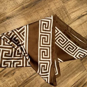 Brown & White Geometric Satin Scarf / Shawl — Preloved