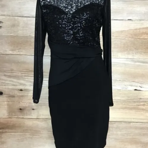 Lipsy Black Michelle Keegan Long Sleeve Lace Chested Dress