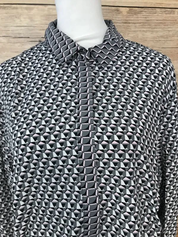 Rick Cardona Grey, Black & Pink Pattern Blouse