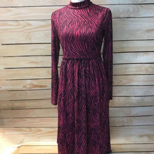 Bodyflirt Dark Pink/Black Patterned Long Sleeve Dress