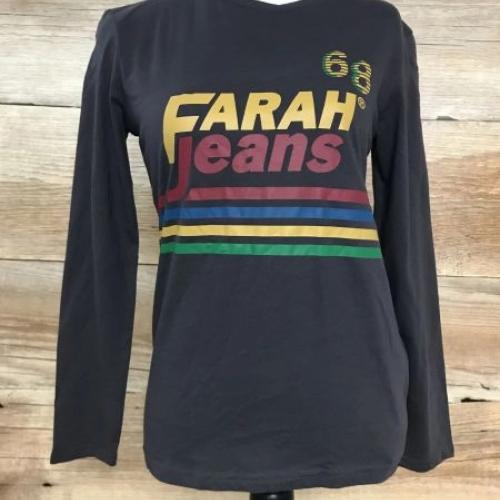 Farah Jeans Brown Long Sleeve Top with Multicoloured Logo