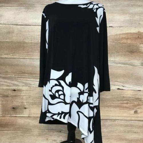 BonPrix Collection Black and White Dipped Hem Long Sleeve Top