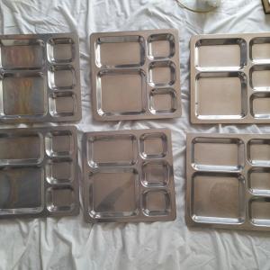 6x Premium Stainless Steel Rectangle Thali Plates - Sectioned Serving Trays [Like New]