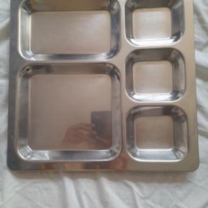 6x Premium Stainless Steel Rectangle Thali Plates - Sectioned Serving Trays [Like New]