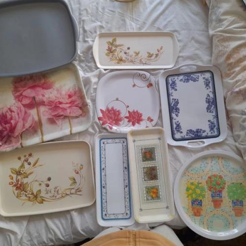 9x High-Quality Melamine Serving Trays, Different Sizes Large Round Square and Rectangular