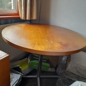 Solid Wood Round Table with thick 3cm top and metal pedestal base with four feet