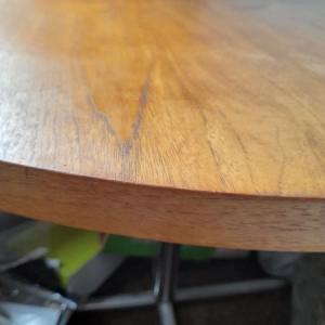 Solid Wood Round Table with thick 3cm top and metal pedestal base with four feet