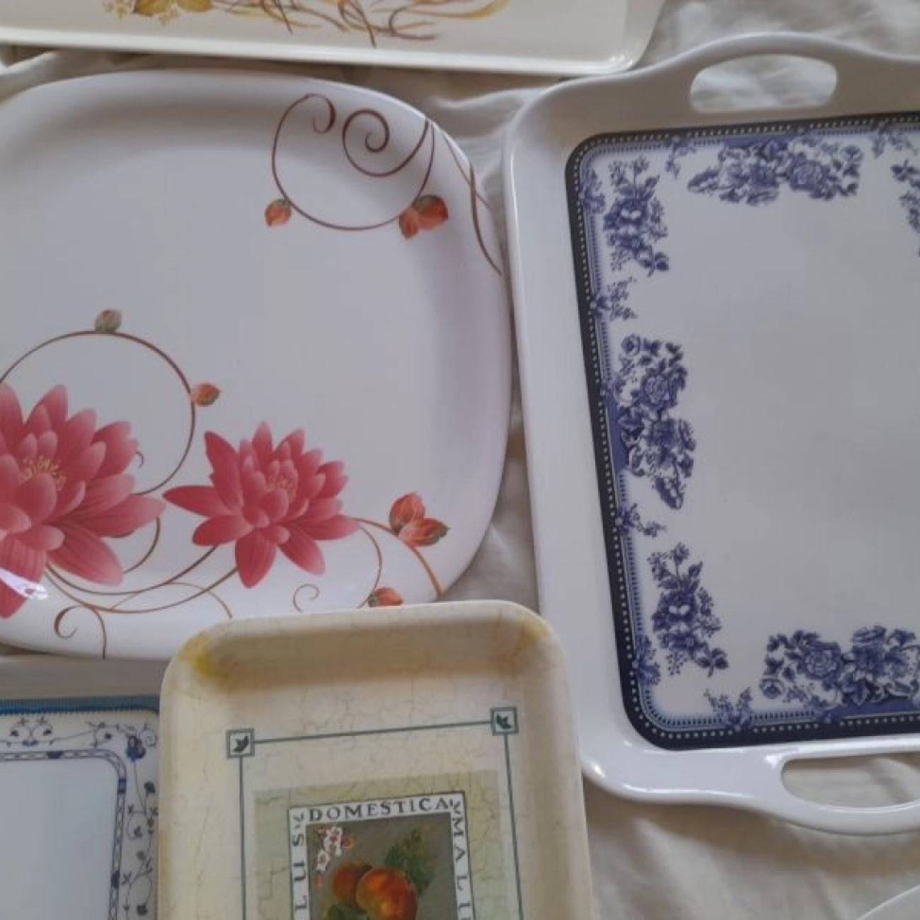 9x High-Quality Melamine Serving Trays, Different Sizes Large Round Square and Rectangular