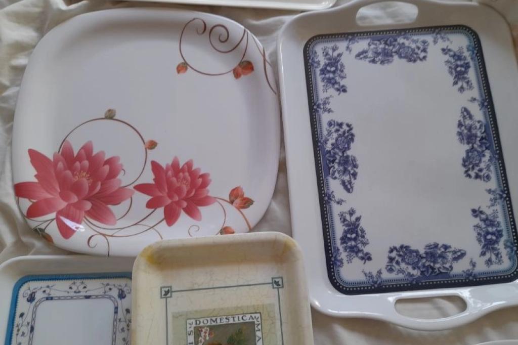 9x High-Quality Melamine Serving Trays, Different Sizes Large Round Square and Rectangular