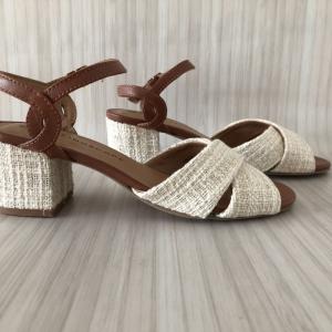 Kaleidoscope Tan/Cream Block Heel Sandals