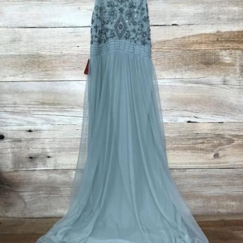 Frock and Frill Mint Green Floor Length Gown with Beaded Bodice