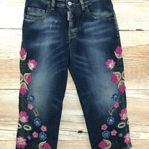 DSquared2 Blue Denim Jeans with Floral Embroidery Design