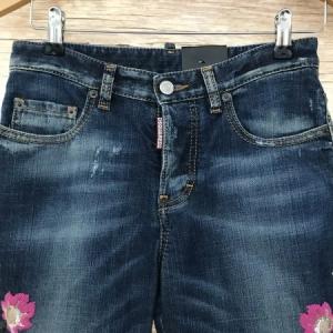 DSquared2 Blue Denim Jeans with Floral Embroidery Design