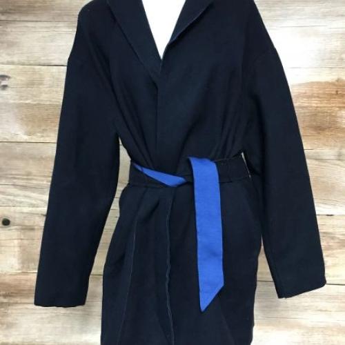 Tommy Hilfiger Black and Blue Tie Up Robe Style Coat