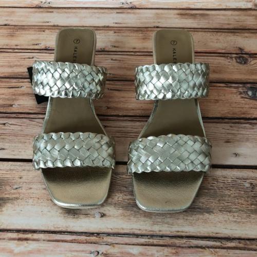 Kaleidoscope Gold Leather Plaited Double Strap Mules