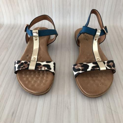 Lunar Cobalt Blue/Animal Print Gold T-Bar Sandals