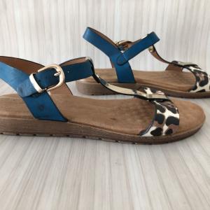 Lunar Cobalt Blue/Animal Print Gold T-Bar Sandals