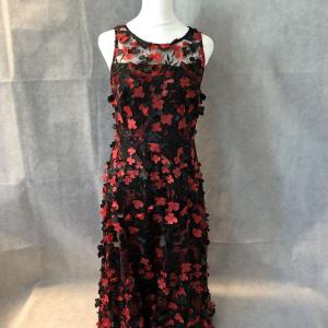 Red and black floral dress