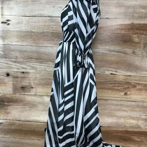 Star by Julien Macdonald black white striped lurex bardot dress