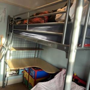 High metal frame bed with Mattress and desk