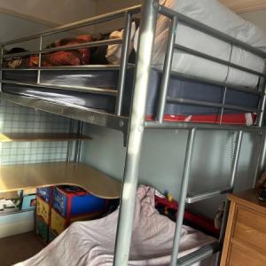 High metal frame bed with Mattress and desk